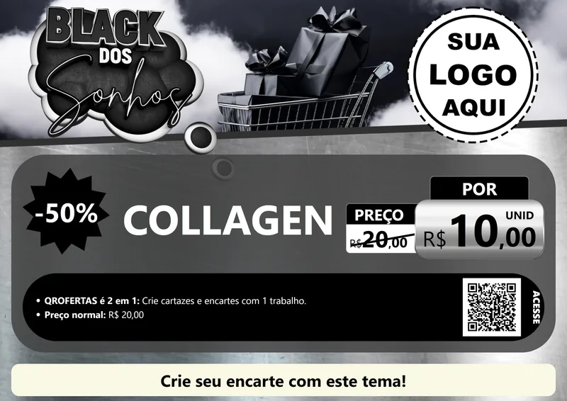 Modelo de Cartaz para Cartaz A4 Horizontal com o tema Black dos Sonhos para Suplementos alimentares