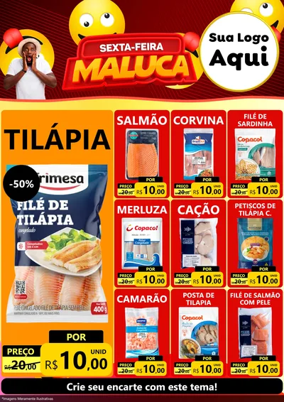Modelo de Encarte para Encarte A4 Vertical com o tema Sexta-feira Maluca para Peixaria