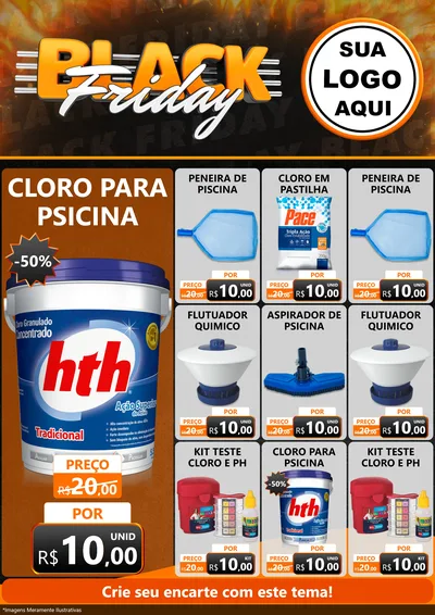 Modelo de Encarte para Encarte A4 Vertical com o tema Black Friday para Produtos para Piscina