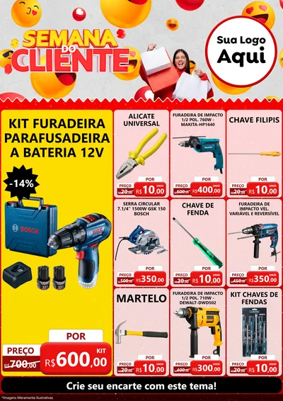 Modelo de Encarte para Encarte A4 Vertical com o tema Semana do Cliente para Maquinas e Ferramentas