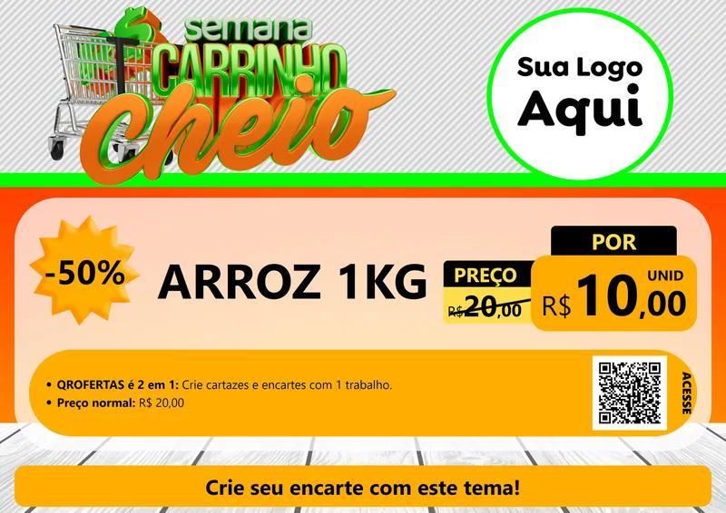 Modelo de Cartaz para Cartaz A4 Horizontal com o tema Semana Carrinho Cheio para Supermercado