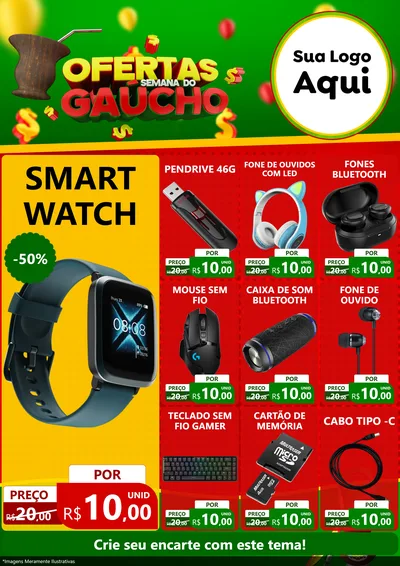 Modelo de Encarte para Encarte A4 Vertical com o tema Ofertas Semana Do Gaúcho para Informática