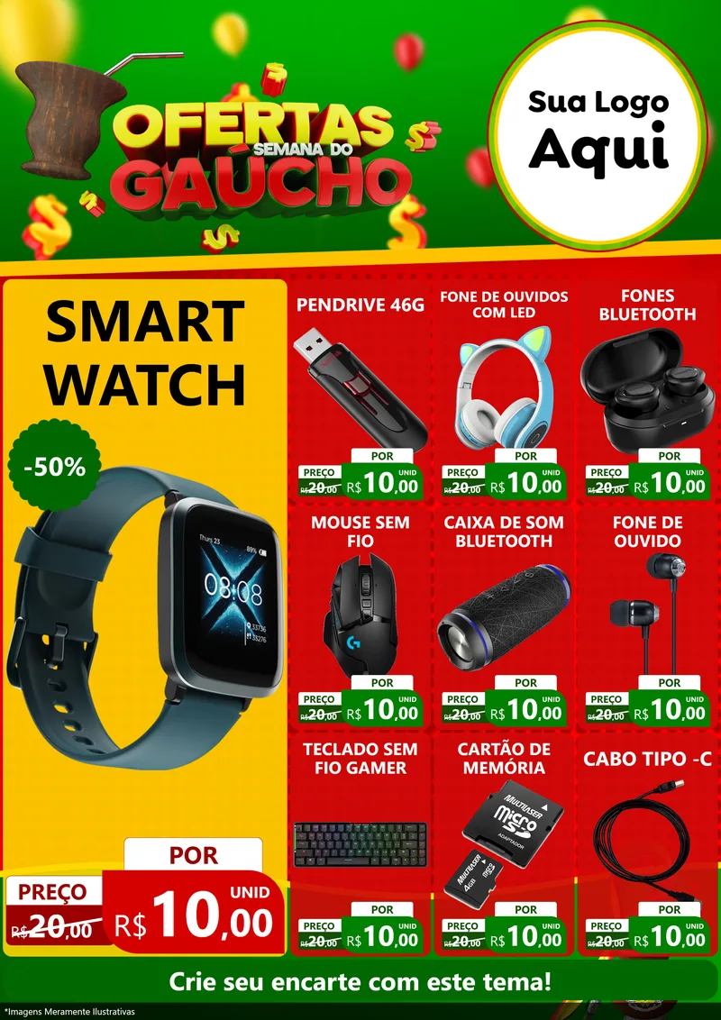 Modelo de Encarte para Encarte A4 Vertical com o tema Ofertas Semana Do Gaúcho para Informática