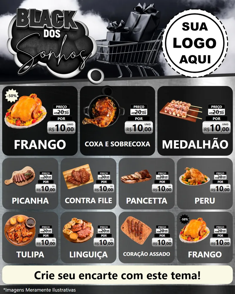 Modelo de Rede Social para Feed Instagram com o tema Black dos Sonhos para Assados