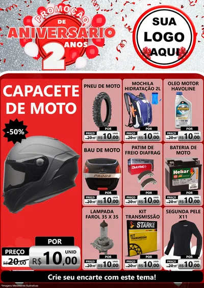 Modelo de Encarte para Encarte A4 Vertical com o tema Promoção de Aniversário - 2 Anos para Moto peças