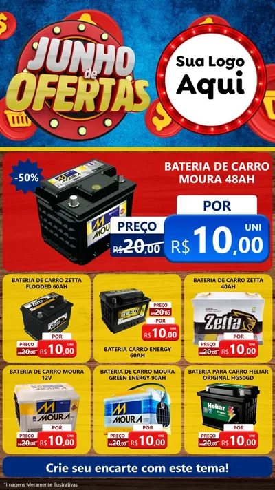 Modelo de Rede Social para Stories com o tema Junho de Ofertas para Baterias Elétricas