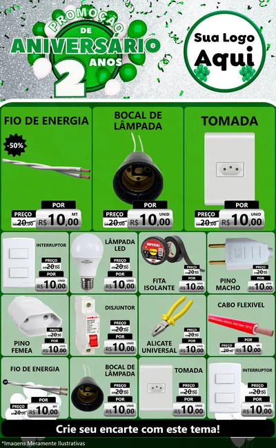 Modelo de Encarte para Encarte Grande com o tema Promoção de Aniversário - 2 Anos para Materiais Elétricos