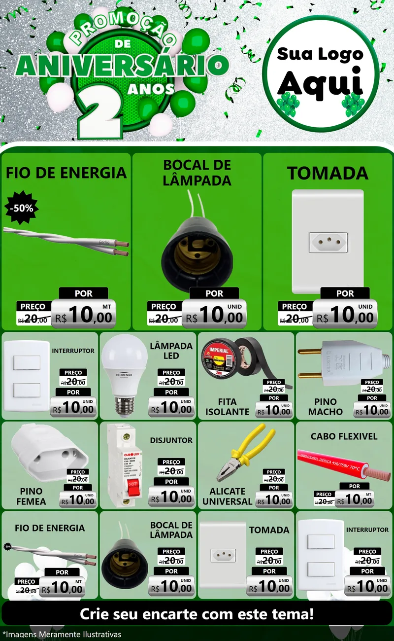 Modelo de Encarte para Encarte Grande com o tema Promoção de Aniversário - 2 Anos para Materiais Elétricos