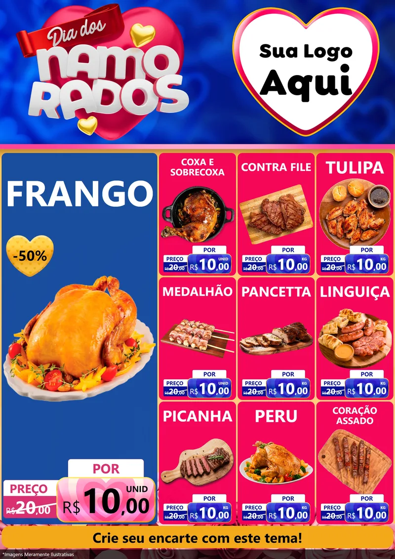 Modelo de Encarte para Encarte A4 Vertical com o tema Dia dos namorados para Assados