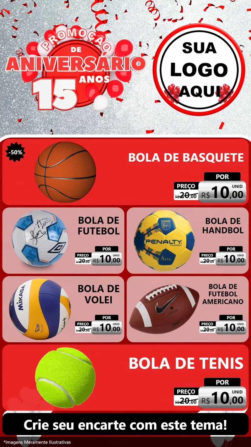 Modelo de TV para TV Vertical com o tema Promoção de Aniversário - 15 Anos para Artigos Esportivos