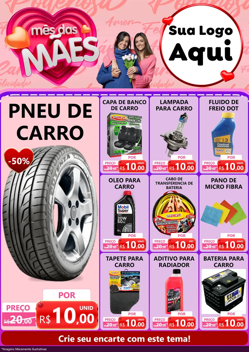 Modelo de Encarte para Encarte A4 Vertical com o tema Mês Das Mães para Auto peças