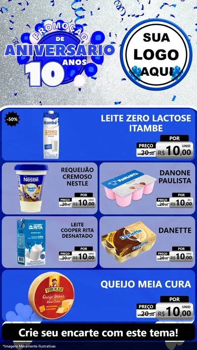 Modelo de TV para TV Vertical com o tema Promoção de Aniversário - 10 Anos para Frios e Laticínios