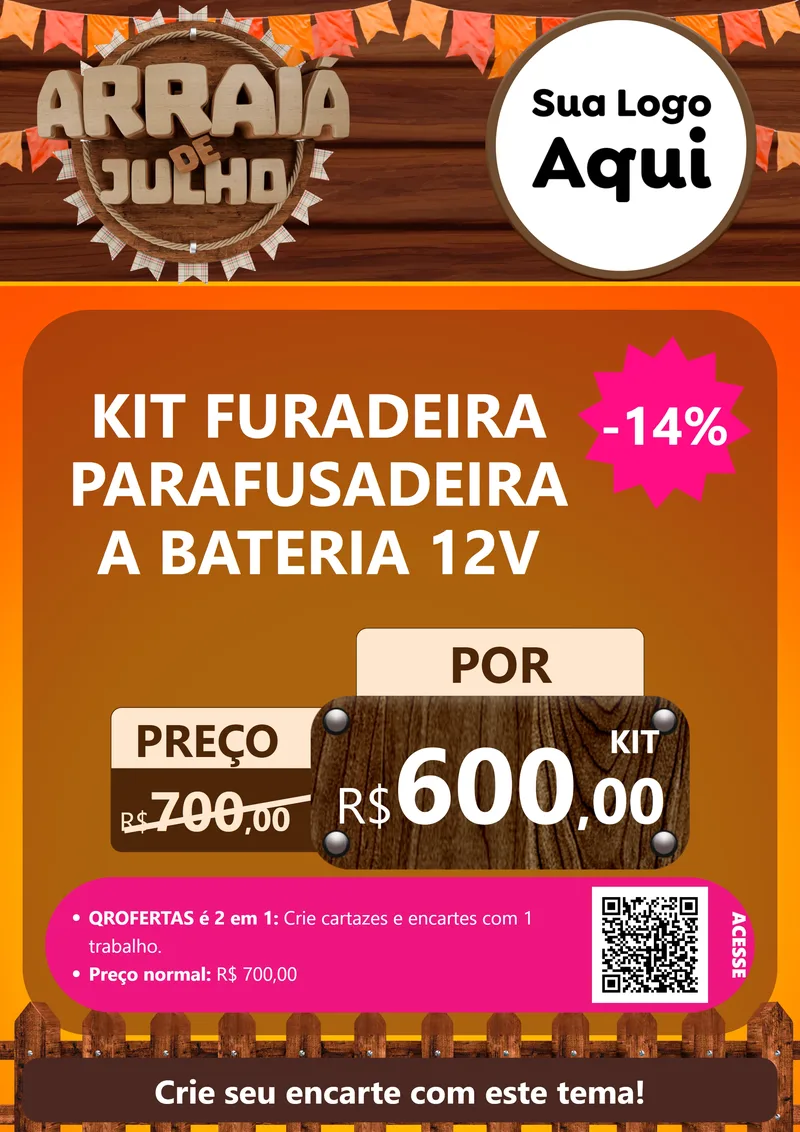 Modelo de Cartaz para Cartaz A4 Vertical com o tema Arraiá de Julho - Junina para Maquinas e Ferramentas