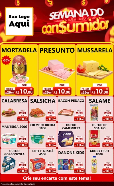 Modelo de Encarte para Encarte Grande com o tema Semana do Consumidor para Frios e Laticínios