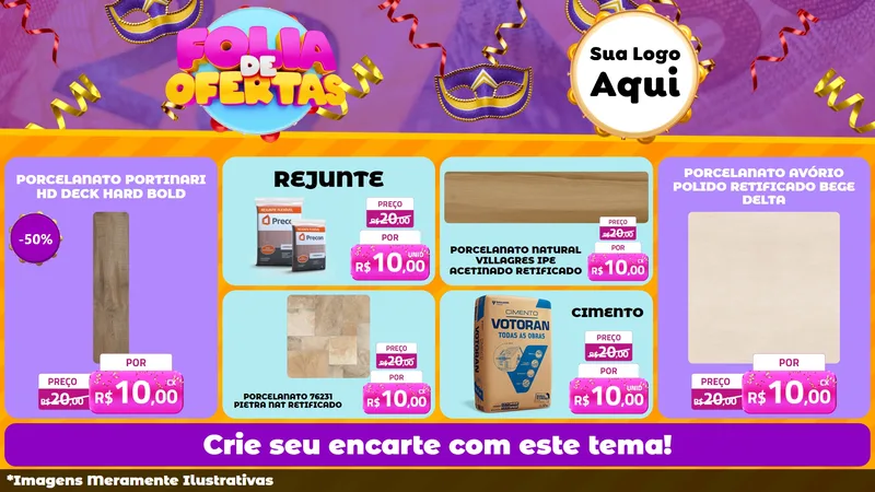 Modelo de TV para TV Horizontal com o tema Folia de Ofertas para Pisos e revestimentos