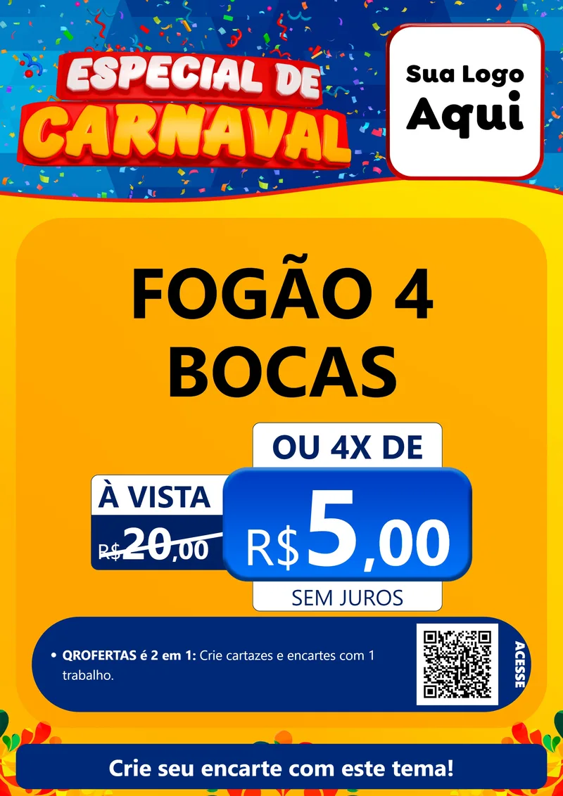Modelo de Cartaz para Cartaz A4 Vertical com o tema Especial de Carnaval para Móveis e Eletro