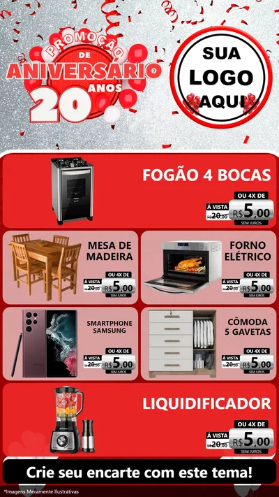 Modelo de TV para TV Vertical com o tema Promoção de Aniversário - 20 Anos para Móveis e Eletro