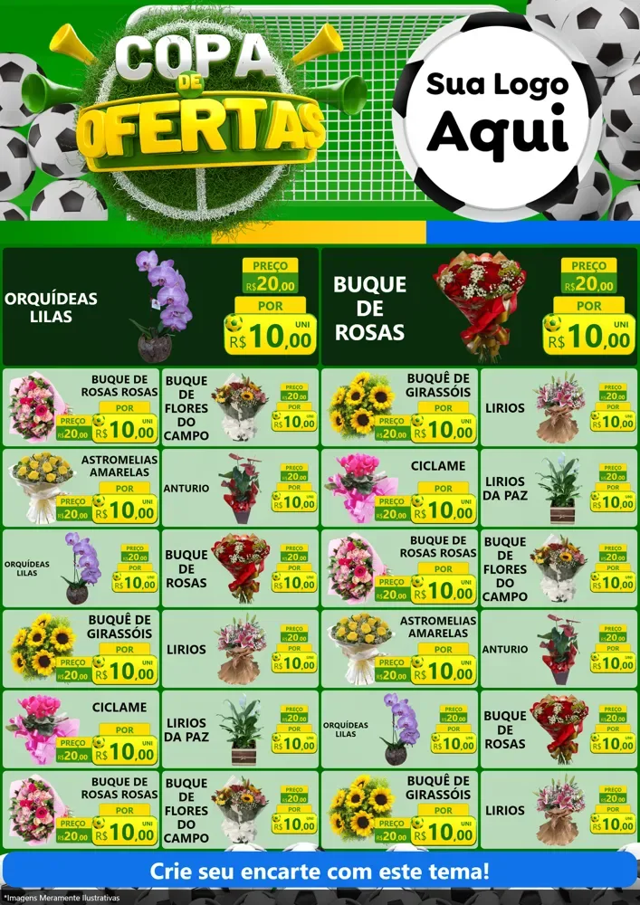 Modelo de Encarte para Encarte A4 Vertical com o tema Copa De Ofertas para Floricultura e jardim