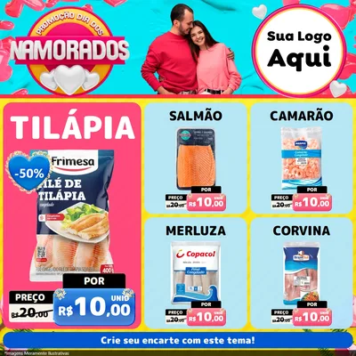 Modelo de Rede Social para Feed Facebook com o tema Promoção Dia dos Namorados para Peixaria