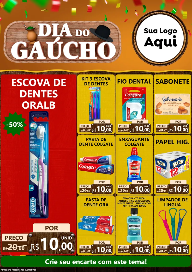 Modelo de Encarte para Encarte A4 Vertical com o tema Dia do Gaúcho para Higiene Pessoal