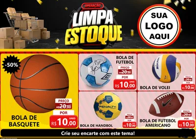 Modelo de Encarte para Encarte A4 Horizontal com o tema Operação Limpa Estoque para Artigos Esportivos