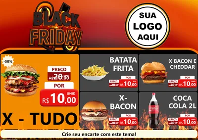 Modelo de Encarte para Encarte A4 Horizontal com o tema Black Friday para Hamburgueria