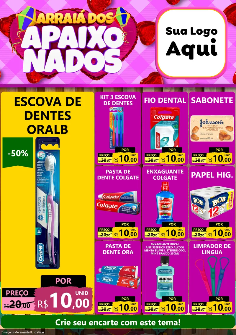 Modelo de Encarte para Encarte A4 Vertical com o tema Arraiá dos Apaixonados para Higiene Pessoal