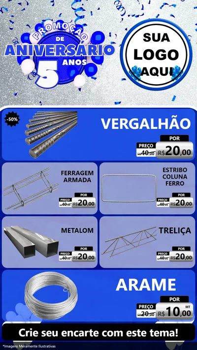Modelo de TV para TV Vertical com o tema Promoção de Aniversário - 5 Anos para Ferragens
