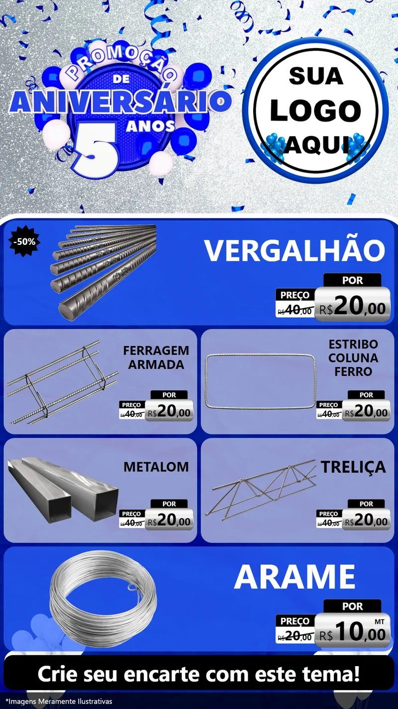 Modelo de TV para TV Vertical com o tema Promoção de Aniversário - 5 Anos para Ferragens