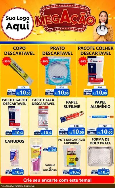 Modelo de Encarte para Encarte Grande com o tema Mega Ação para Embalagens