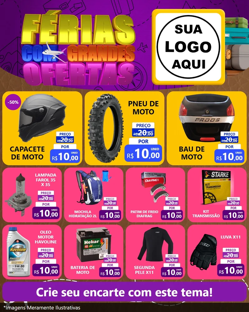 Modelo de Rede Social para Feed Instagram com o tema Férias com Grandes Ofertas para Moto peças