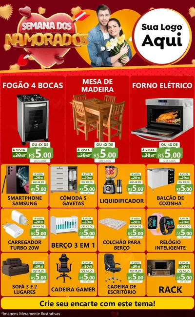 Modelo de Encarte para Encarte Grande com o tema Semana dos Namorados para Móveis e Eletro