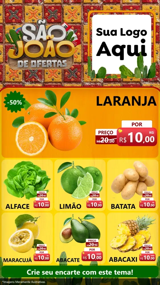 Modelo de Rede Social para Stories com o tema São João de Muitas Ofertas - Junina para Hortifrúti