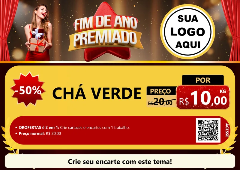 Modelo de Cartaz para Cartaz A4 Horizontal com o tema Fim de Ano Premiado para Produtos Naturais