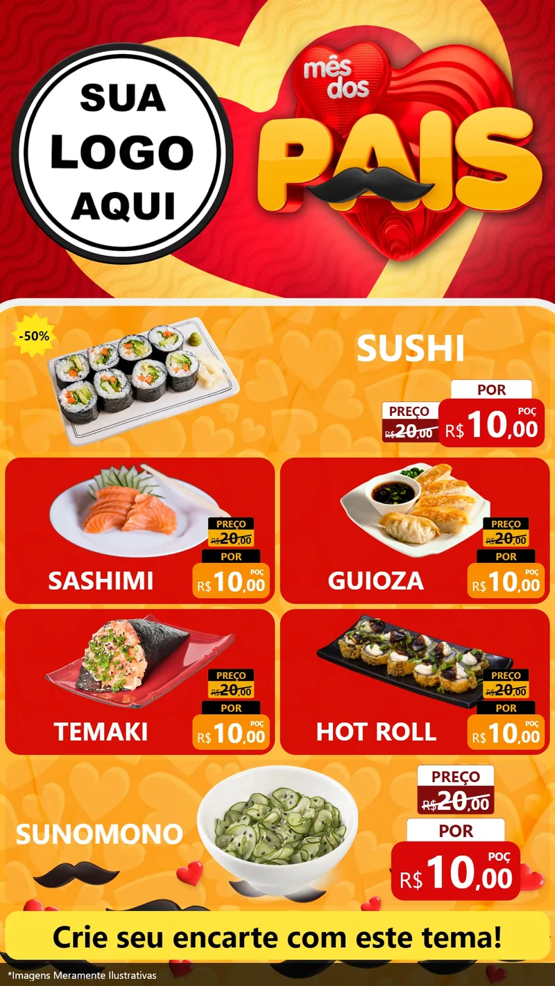 Modelo de TV para TV Vertical com o tema Mês Dos Pais para Comida japonesa