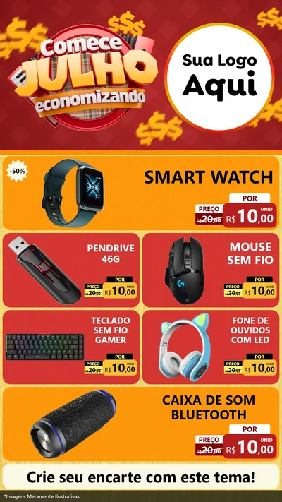 Modelo de TV para TV Vertical com o tema Comece Julho Economizando para Informática