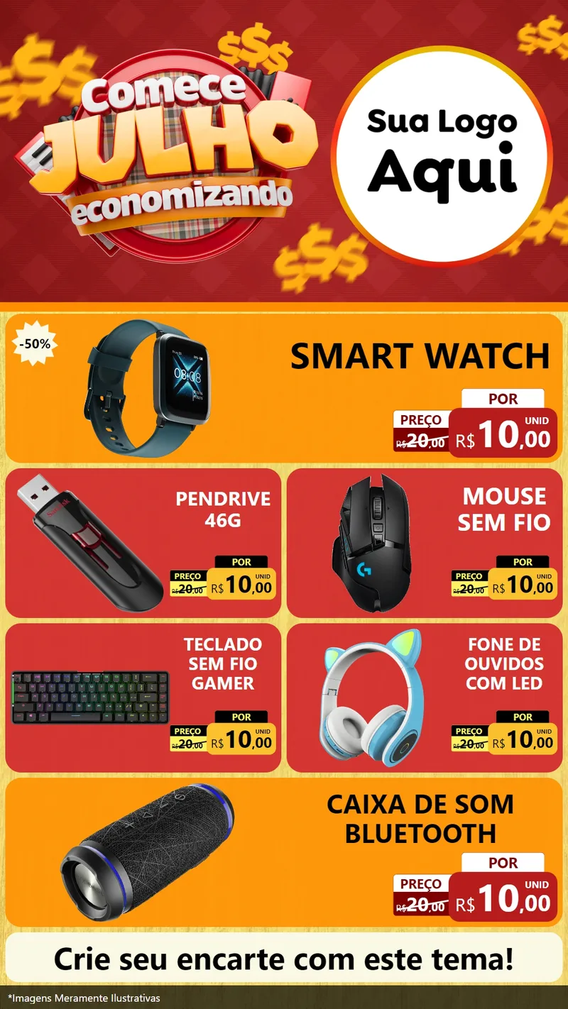 Modelo de TV para TV Vertical com o tema Comece Julho Economizando para Informática