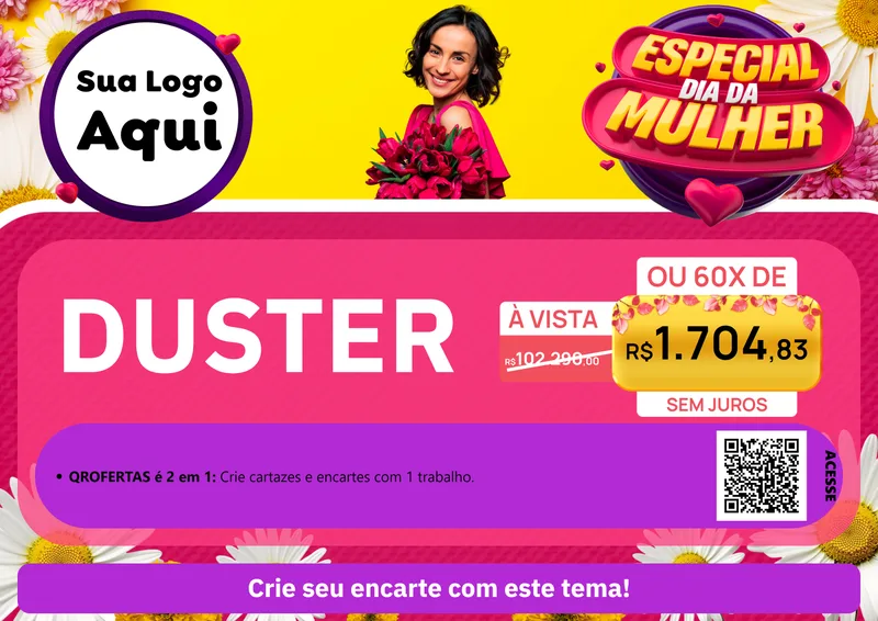 Modelo de Cartaz para Cartaz A4 Horizontal com o tema Especial Dia da Mulher para Concessionaria de Carros