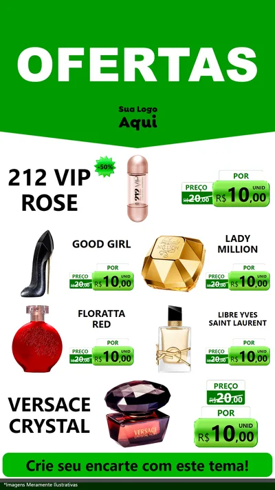 Modelo de TV para TV Vertical com o tema Ofertas Verde Cartaz para Perfumes