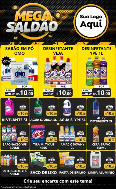 Modelo de Encarte para Encarte Grande com o tema Mega Saldão para Produtos de Limpeza