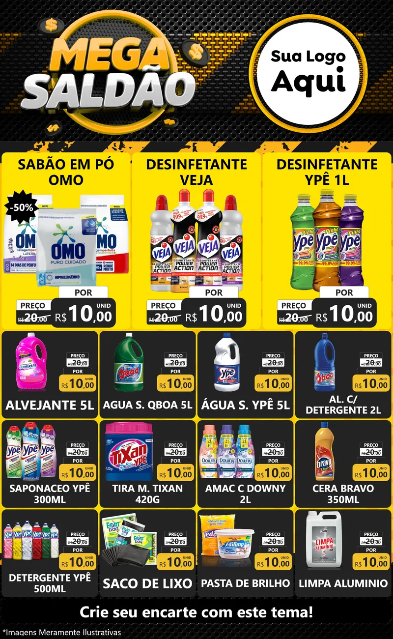 Modelo de Encarte para Encarte Grande com o tema Mega Saldão para Produtos de Limpeza