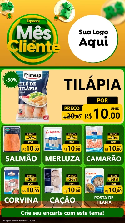 Modelo de Rede Social para Stories com o tema Especial Mês do Cliente para Peixaria
