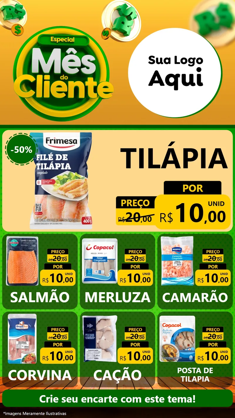 Modelo de Rede Social para Stories com o tema Especial Mês do Cliente para Peixaria