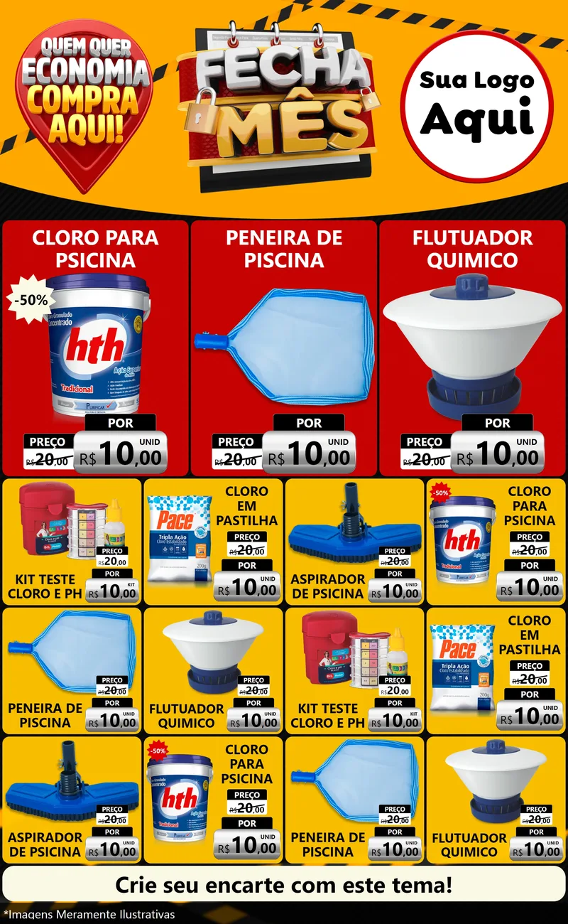 Modelo de Encarte para Encarte Grande com o tema Fecha Mês para Produtos para Piscina