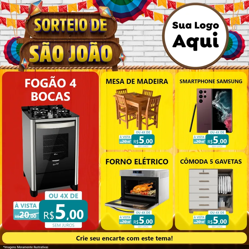 Modelo de Rede Social para Feed Facebook com o tema Sorteio de São João para Móveis e Eletro