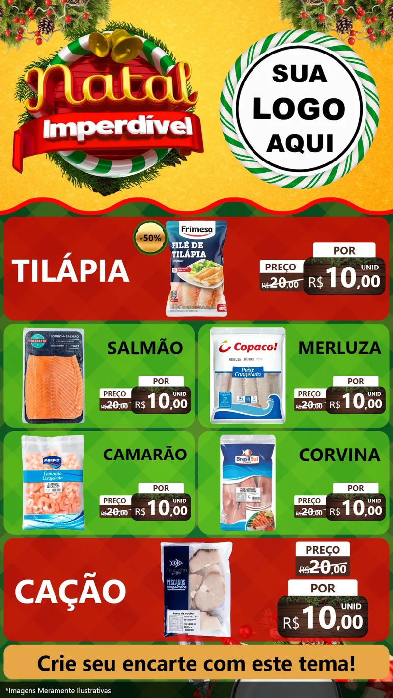 Modelo de TV para TV Vertical com o tema Natal Imperdível para Peixaria