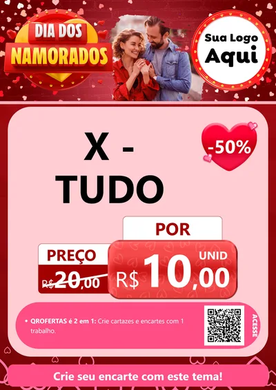 Modelo de Cartaz para Cartaz A4 Vertical com o tema Dia Dos Namorados para Hamburgueria