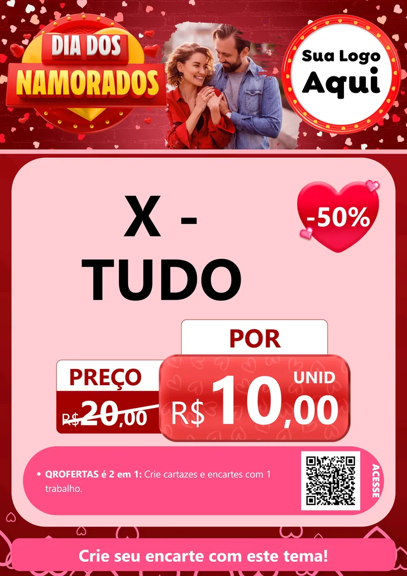 Modelo de Cartaz para Cartaz A4 Vertical com o tema Dia Dos Namorados para Hamburgueria