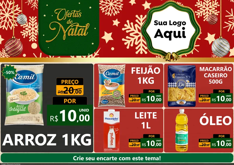 Modelo de Encarte para Encarte A4 Horizontal com o tema Natal de Ofertas para Supermercado