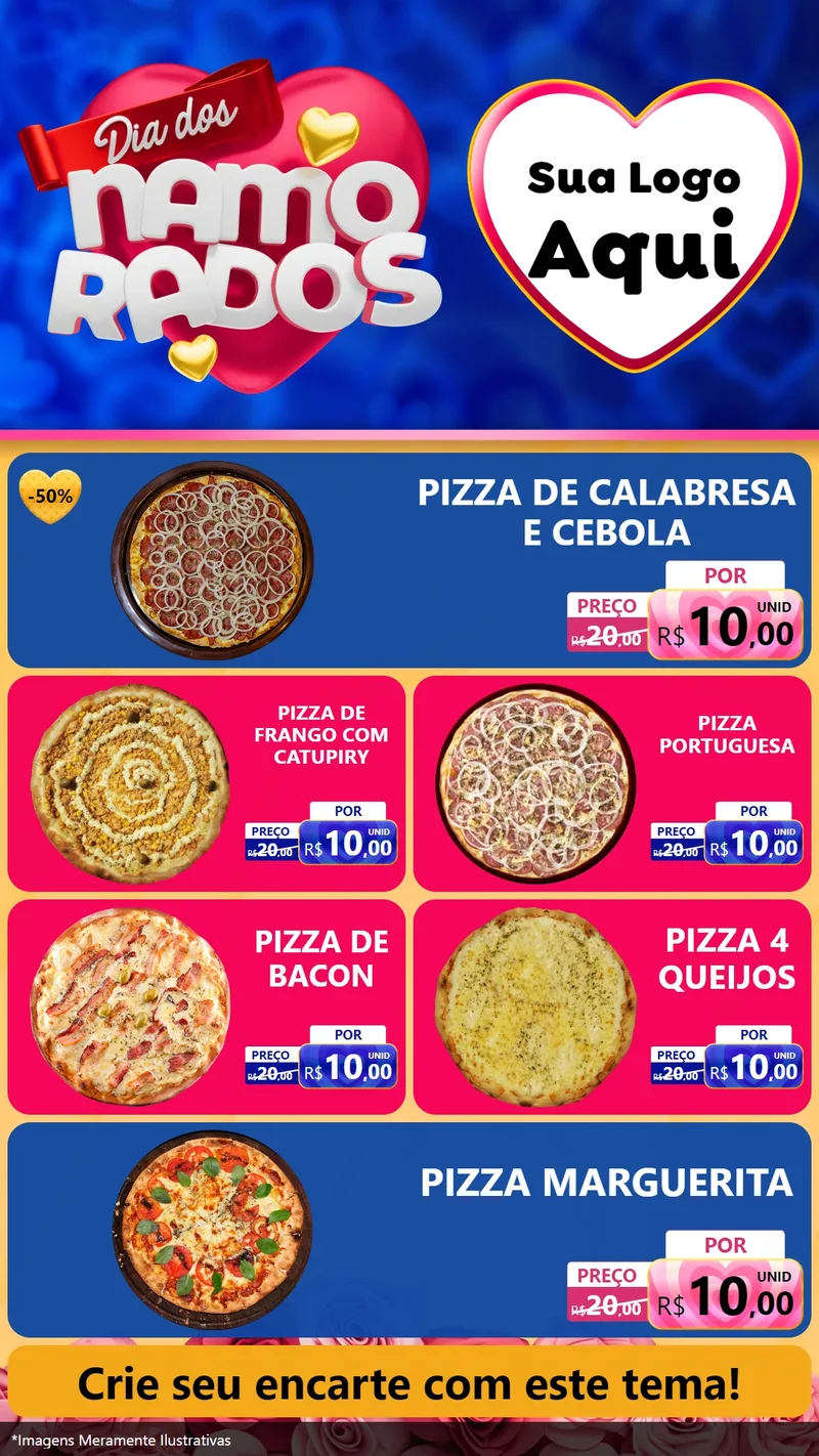 Modelo de TV para TV Vertical com o tema Dia dos namorados para Pizzaria